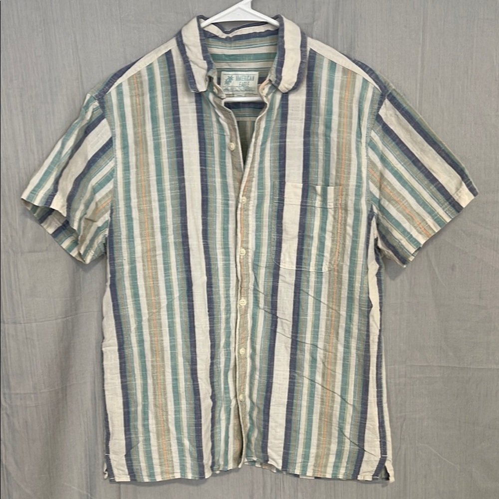 American Eagle Outfitters Green and Blue Casual Button Down Shirt